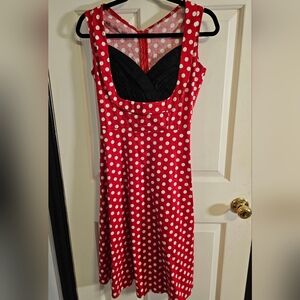 Vintage Retro Polka Dot A-Line Dress Sweetheart Neckline Size Small Red/White